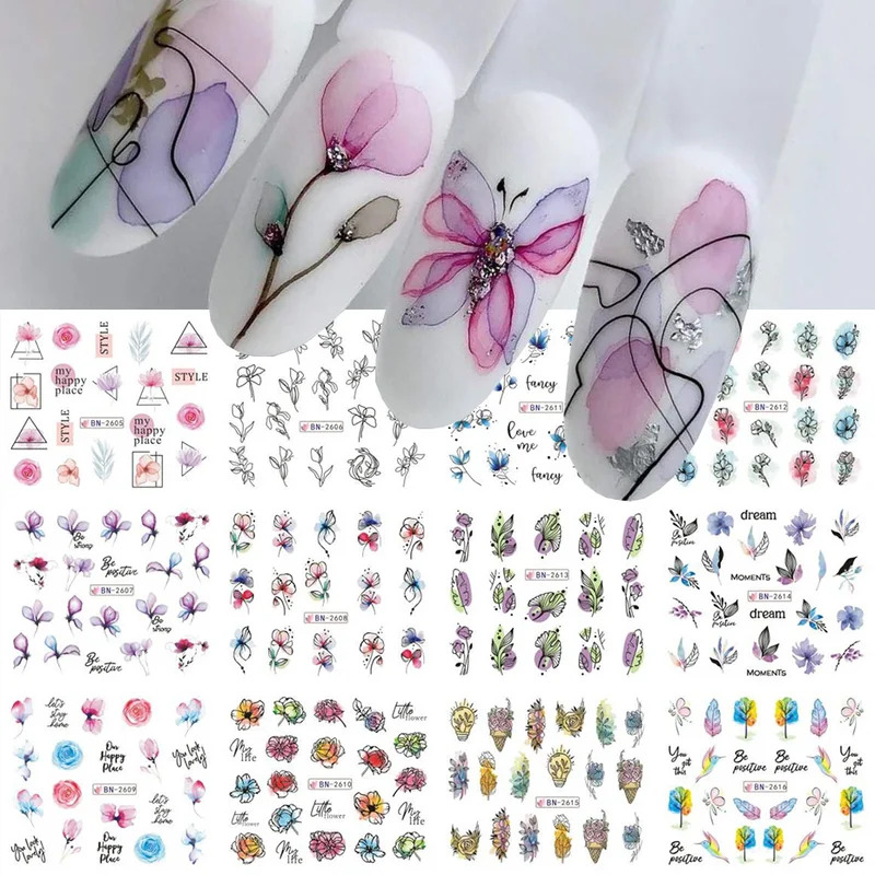 Waterslide Decal Paper - 12Pcs Ink Blooming Flower Water Transfer