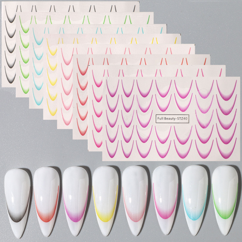 8pcs Gradient French Nail Art  - Waterslide Decal Paper ulasan dan harga