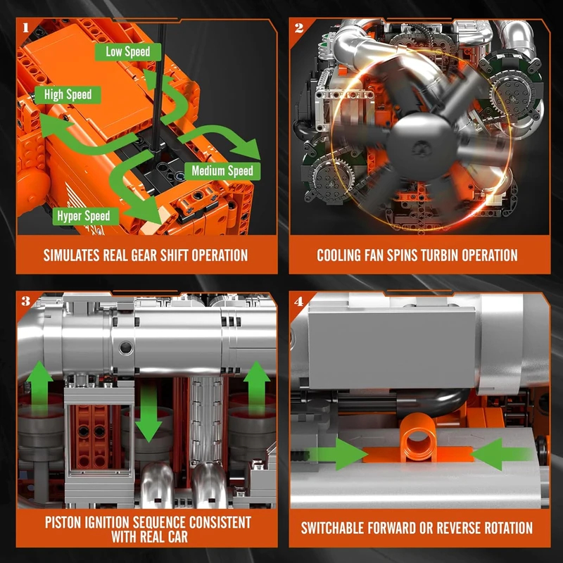 Mould King 10200 V8 Twin-Turbo - Model Kit V8 Engine ulasan dan harga